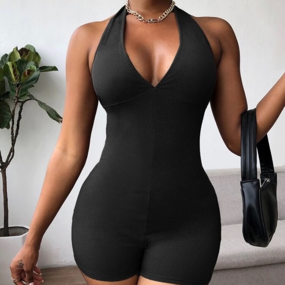 Halter Neck Romper (Black)